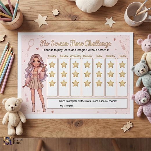 No Screen Time Chart for Kids Printable | Doll Reward Chart for Girls | Screen Free Challenge | Toddler Behavior Chart | Digital Download - Etsy