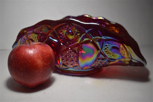 1970s L. E. Smith Sunset Red Carnival Glass Banana Basket Console Bowl Quintec Pattern - Etsy UK