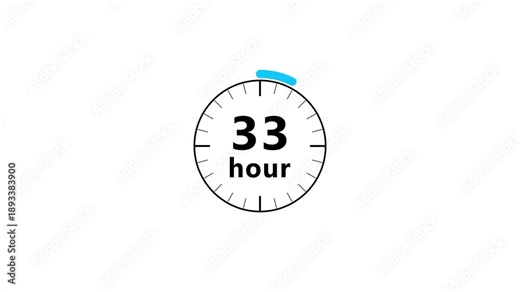 36 Hours timer clock animation. Circle countdown timer animation from 36 to 0 hours. Stopwatch timer clock animation.