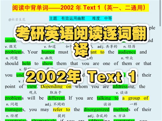 【2002年 Text 1】考研英语阅读真题逐词翻译【考研英语阅读】考研英语阅读真题逐词翻译｜真题词汇｜美音朗读｜2002年 Text 1 英一英二通用