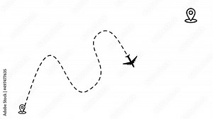 travel flying route destination. tourism and travel concept. Travel on airplane map. air plane flight route with start point. line trace animation design 4k video Stock Video