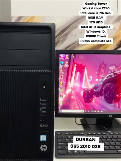 gaming Tower HP Workstation Z240 Intel core i7 7th Gen. 16GB RAM 1TB HDD Intel UHD Graphics Windows 10. R3000 Tower R3700 complete set. call or whatsapp 065 2010 035 for more