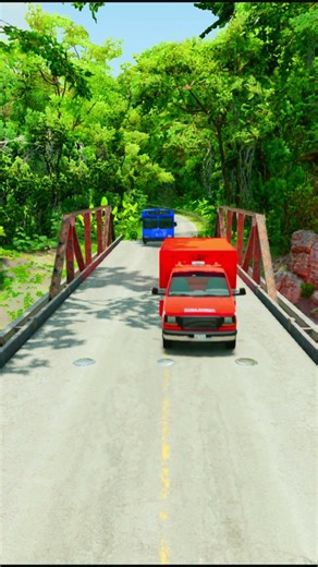 Cars & Ambulance Van vs 3 Bollards Crash - BeamNG Drive