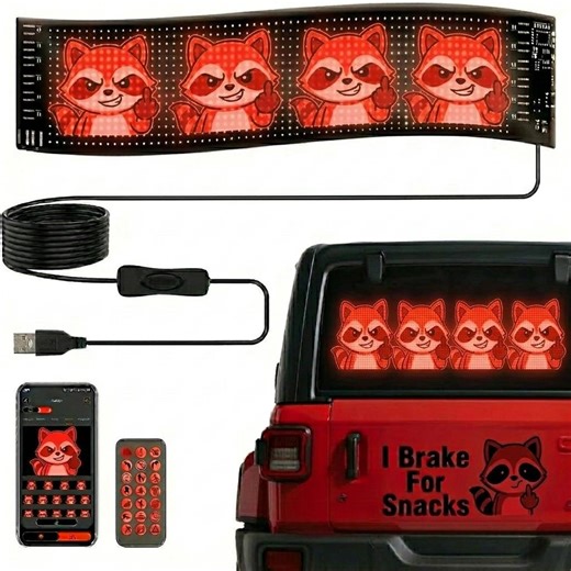 LED Sign for Car, Flexible LED Light Signs Bluetooth App Control Diy Programmable Custom Scrolling Display for Car