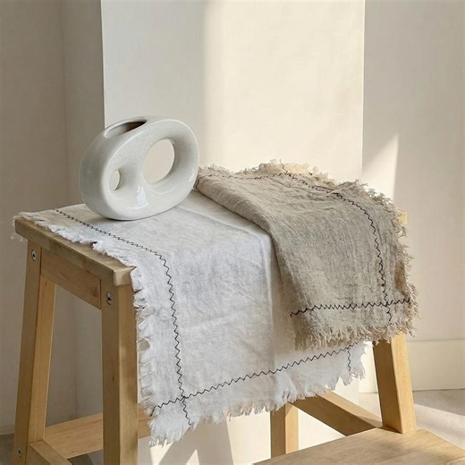 Vintage Linen Table Runner, Rustic Linen Napkins, Handmade Natural Linen Table Decor, Minimal Boho Farmhouse Dining Textile - Etsy