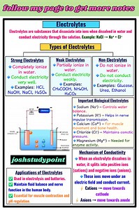 ⚡ Electrolytes – Power of Ions! Substances that dissociate into ions in water and conduct electricity — the key to understanding solutions, reactions, and body balance! 💧⚛️ #Electrolytes #ChemistryNotes #ScienceStudy #StudyNotes #IonicSolutions #LearnChemistry #ExamPreparation #Electrochemistry #ChemistryStudents | Josh Study point