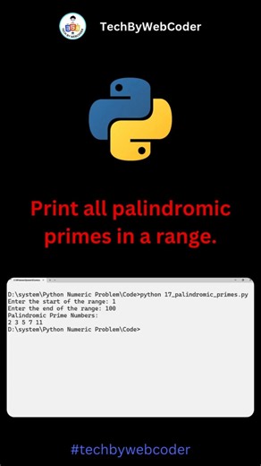 Day 17: Palindromic numbers in a given range Number in Python