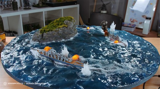91K views · 2.3K reactions | A full naval battle — but in miniature. Handmade waves, fire, and chaos inspired by World of Warships.  #worldofwarships #diorama | minibricks.co | Facebook