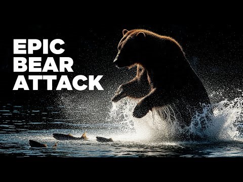 Huge Kodiak Bear Storming Salmon Pool Slow Motion