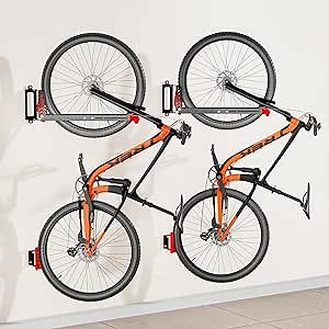 Amazon.com: 2-Pack Swivel Bike Rack Wall Mount, Bike Hangers for Garage, Space-Saving Vertical Bike Holder, Holds up to 77 lbs, Bicycle Wall Hanger Storage, No Heavy Lifting Required Indoor Hanging Bike Rack-Red : Sports & Outdoors