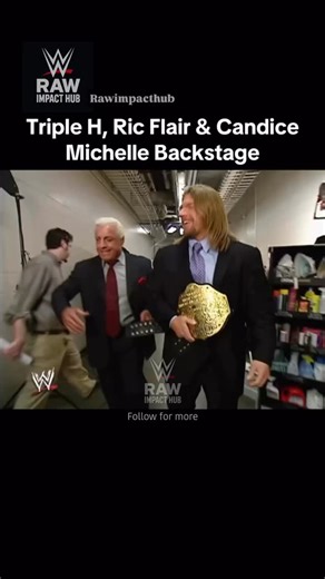 rawimpacthub on Instagram: "BACKSTAGE ROYALTY. NO CAMERAS. NO SCRIPT. Triple H standing calm, calculating — the man who ran WWE from behind the curtain long before he ever sat in the big chair. Ric Flair beside him — 16-time world champion, still louder than the arena itself. And Candice Michelle in the frame — a reminder of an era when backstage moments felt raw, unpredictable, and real. This wasn’t just a casual backstage shot. This was generations colliding. Flair represented legacy — the pas