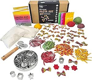 Global Grub Pasta Art DIY Kit for Adults, Kids, Teens–Create Homemade Colored Pasta-DIY Pasta Art Kit Includes Natural Food Colorings, Pasta Cutter Tool, Dough Cutter Set & Easy-To-Follow Instructions
