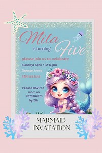Mermaid Birthday Invitation | Under the Sea Party | Editable Canva Template | Instant Download | Girl Birthday Invite | Cute Ocean Party - Etsy