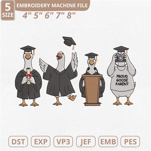 Graduation Silly Goose Machine Embroidery File, Senior Class of 2026 (instant Download) - Etsy