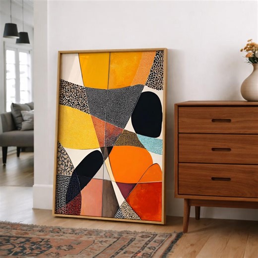 Abstract Geometric Wall Art, Modern Mosaic Print, Mid Century Contemporary Art - Etsy