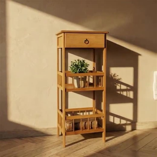 31" Bamboo 3-tier Plant Stand, Nightstand With Drawer - Etsy