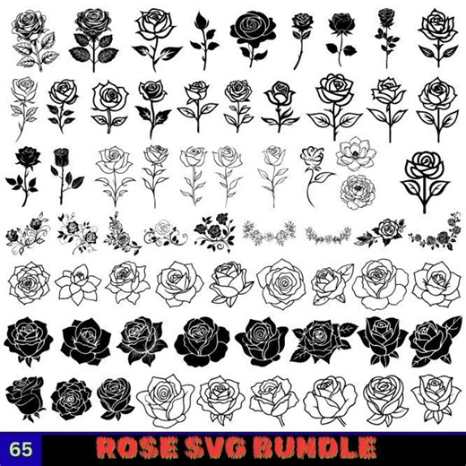 Rose SVG Bundle: Floral Bouquet, Wildflower Designs (Digital Download)