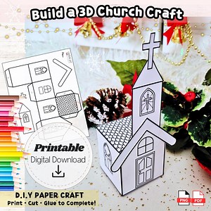 Printable 3D Church Craft PDF | Bible Craft for Kids | Sunday School Activity | Christian Paper Model DIY Coloring Template - Etsy