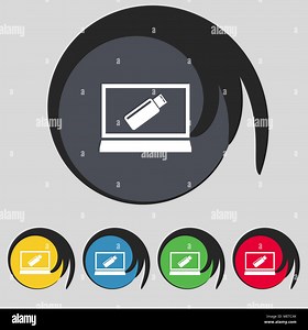 usb flash drive and monitor sign icon. Video game symbol. Set colourful buttons. Vector illustration Stock Vector Image & Art - Alamy
