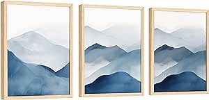 EXCOOL CLUB Navy Blue Wall Decor - 12x16 Navy Blue Wall Art Abstract Painting, Navy Mountain Art Prints, Minimalist Blue Mountain Pictures Landscape Scene Poster for Bedroom Home Decoration (UNFRAMED)