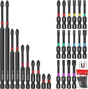 Screwdriver Bit Set,torque screwdriver Impact Driver Bit Set,torx bit set,SuSuMu Impact Ready Magnetic 16PCS Anti Slip Torx Square Slotted Hex Head Phillips #2 Inch Long Drill Tips for Cordless Drill
