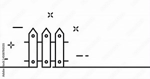 Continuous line art drawing gardening. Single line drawing, solid line. Animation of one line fence, fence and private territory. Video 4K Stock Video