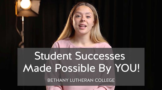 Support of The Bethany Fund is crucial to providing an exceptional, Christ-focused education for our students. Our student body president Ashley Casper shares some successful student activities made possible through your generosity. We are only $54,000 away from reaching this year's $750K goal by June 30 as we work toward achieving a balanced budget. Learn more and donate: blc.edu/bethanyfund | Bethany Lutheran College