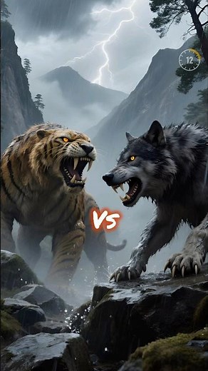 Ice Age Predators Clash | Smilodon vs Dire Wolf (4K Cinematic) #shorts #animal #tiger