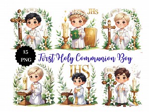 First Holy Communion Boy Clipart: Invitation Graphics (PNG Digital Download) - Etsy