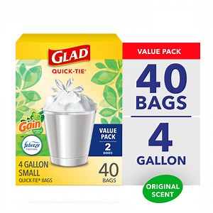 Glad 4 Gallon Small Quick Tie Trash Bags, Gain Original Scent, Febreze Freshness, 40 Bags - Walmart.com