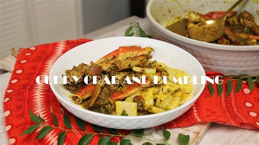 CURRY CRAB AND COCONUT DUMPLINGS 2 crab claws 1/2 tsp salt 1/2 tsp Cajun seasoning 1 tsp citrus seasoning 2 tsp pimento pepper sauce 2 tbsp green seasoning 1 tbsp minced garlic 1/4 cup onions diced 2 pimentos diced .... 2 tbsp oil 1/4 tsp Rajapuri fenugreek 1/4 tsp Rajapuri cumin seeds Few curry leaves 2 tbsp Rajapuri coconut curry powder 1 tsp Rajapuri geera powder 1 tsp Rajapuri Amchar massala powder 1 cup water .. 1 pack coconut milk powder 3 cups water ... For the Dumplings 2 cups AP flour 2