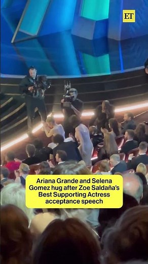 Ariana Grande and Selena Gomez hug after Zoe Saldaña's Best Supporting Actress win. #oscars2025