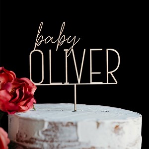 Personalized Baby Shower Cake Topper: Wood or Acrylic, Custom Name - Etsy
