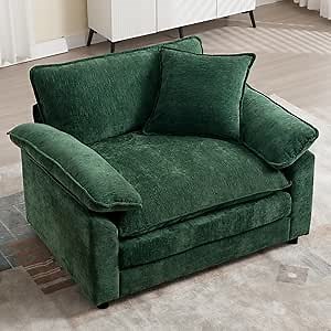 Green Modern Oversized Chair, Comfy Chenille Accent Chair Large Upholstered Armchair with Extra Thick and Deep Seat Lounge Chair for Living Room,Bedroom,Apartment