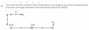 Two infinite rods, each carrying a uniform charge density \bold... | Filo