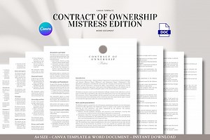 Contract of Ownership Mistress Edition Template BDSM Consent Agreement Rules Limits Discipline Structure - Etsy