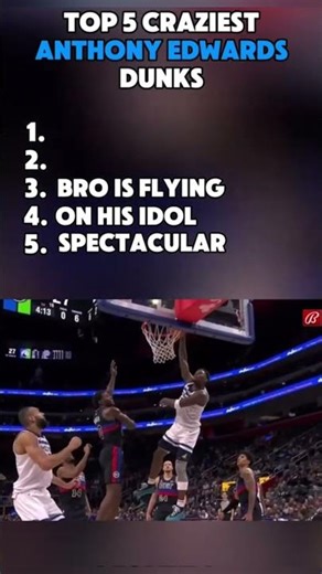 Top 5 Craziest Anthony Edwards Dunks Ever! #nba #basketball #shorts