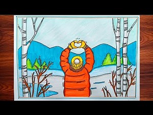 Winter season Drawing|How to Draw Winter Season Landscape|Snowfall art |Easy Winter Season Drawing