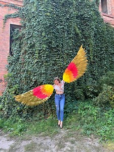 Phoenix Bird Wings Costume – Red and Yellow Fire Sleeve Wings With Tail, Large Angel Wings for Halloween, Dance & Cosplay Photo Shoot - Etsy