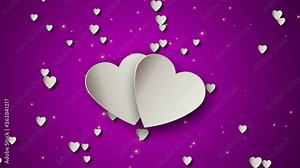 Two paper hearts on a red background