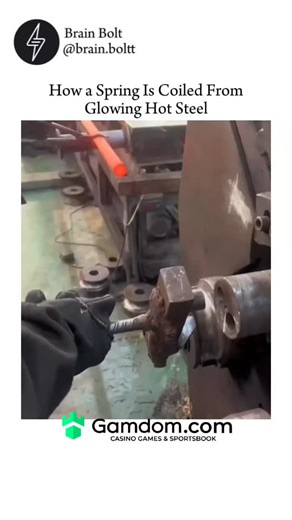 BRAIN BOLT on Instagram: "Red-hot steel doesn’t become a spring by accident. It gets forced into obedience. In spring manufacturing, steel wire is heated until it glows, softening the metal enough to be shaped without cracking. While still scorching hot, the wire is fed into a coiling machine that wraps it tightly around a mandrel, forming precise, uniform loops in seconds. Every turn is controlled, because even a tiny spacing error can change how the spring behaves under load. Once coiled, the 