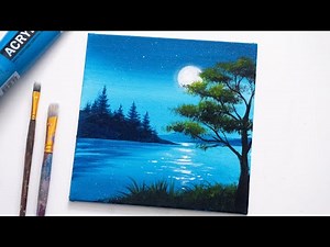 Moonlight Scenery | Easy Painting Step by Step for Beginners | Acrylic Painting