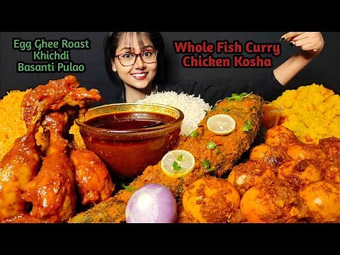 Eating Fish Curry, Egg & Chicken Curry | Big Bites | Messy Eating | Aamr Eating | Foodie Darling