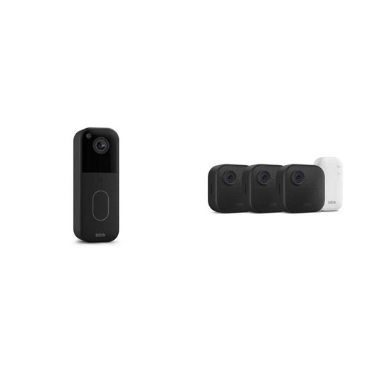Blink Wireless Video Doorbell with HD View, 2-Way Talk and 3-Camera Security System with Sync Module Core, Black - The Home Depot