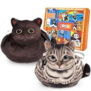 Openhahaha Drawstring Cat Makeup Bag - Travel Organizer, Cosmetic Pouch, Lay Flat Design - Gift for Women and Cat Lovers (2-Pack)