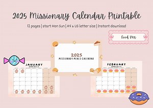 Cute Missionary Meals Calendar Sign up 2025 Monthly Calendars, Digital, Printable Calendar 2025, Calendar 2025 Printable, Calendar 2025 - Etsy