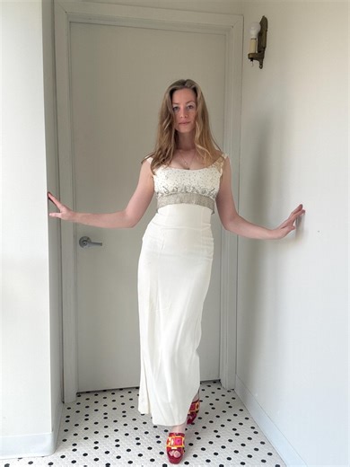 Vintage 1950’s White Fitted Wiggle Dress With Silver Beading, Size Small - Etsy