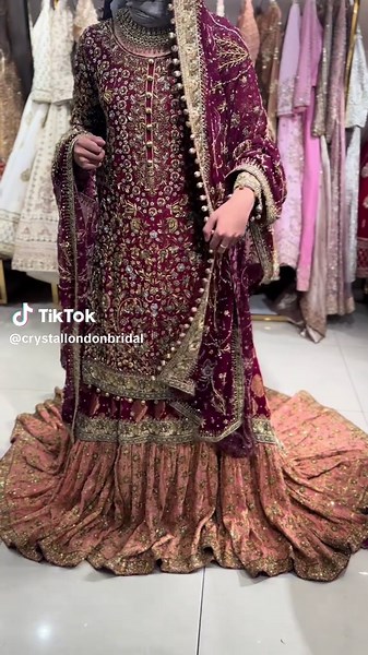 Luxury Pakistani Farshi bridal dress designed by Crystal London 284 Green street London E7 8LF #bridaldress #pakistanibridalwear #fyp #bridaloutfits #crystallondonbride