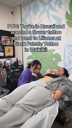 Orchad flower tattoo specialist Lilianna at Black Palette Tattoo & Piercing in Waikiki! TEXT 8086492627 to BOOK! #fyp #aloha #tattoo #waikiki