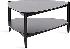 Kate and Laurel Knowlton Modern Tiered Triangle Coffee Table, 31 x 32 x 17, Black, Transitional Two-Tier Triangular Living Room Table with Storage and Geometric Design